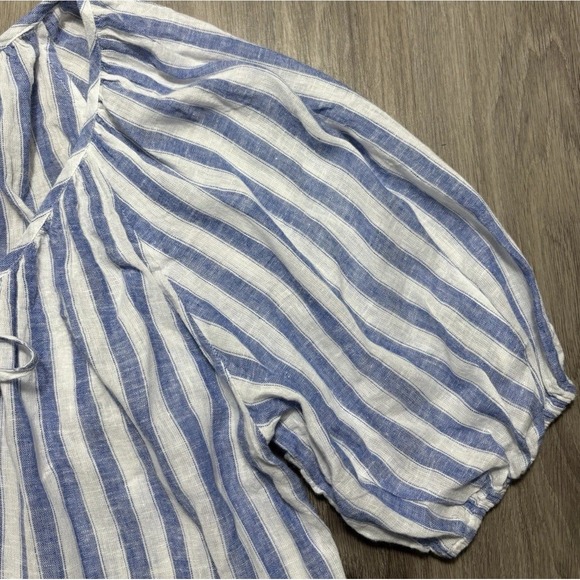 Rails Kristie Stripe Linen Blend Shirt Women's Size Large Balloon Sleeve Blouse - Picture 8 of 15